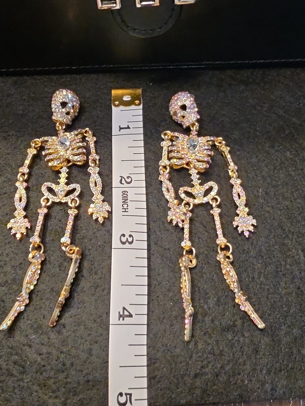 Gold Crystal Skeleton Drop Earrings - Women's Fashion Jewelry